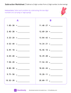 Two Digit Subtraction - Glove-worksheet