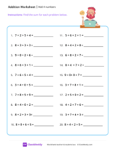 worksheet-Adding-4-numbers---Work