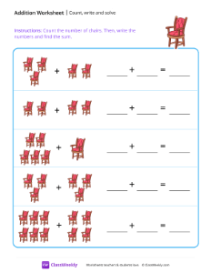 Count, write and solve (up to 10) - Chair-worksheet