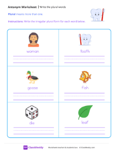 Write the plural words - Mr. Tooth-worksheet