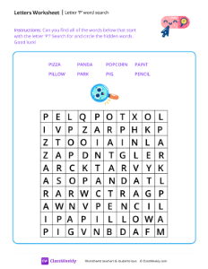 Letter P word search - Button Click-worksheet