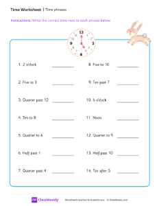 Time phrases - Rabbit-worksheet