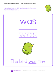 Read & trace the sight word - Was-worksheet