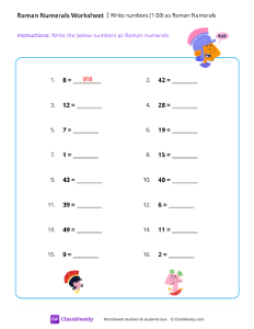 Write numbers (1-50) as Roman Numerals - Hello-worksheet