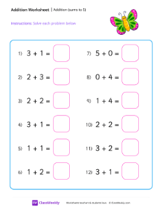 Adding within 5 - Butterfly-worksheet