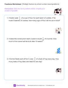 Multiply fractions by whole numbers - Cow-worksheet