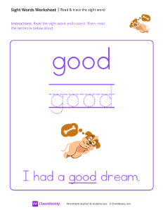 Read & trace the sight word - Good-worksheet