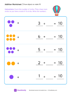 Draw objects to make 10 - Hot air balloon-worksheet