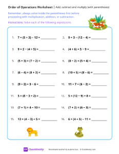 Add, subtract and multiply (with parentheses) - Tiger-worksheet