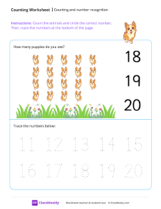 Counting and number recognition (19) - Puppy-worksheet