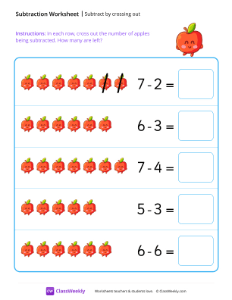 Subtract by crossing out - Apple-worksheet