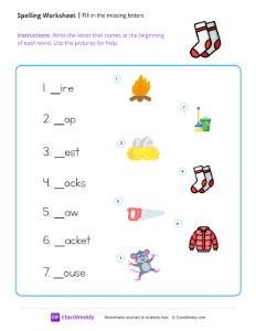 Fill in the missing letters - Socks-worksheet