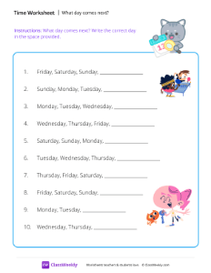 What day comes next? - Date-worksheet