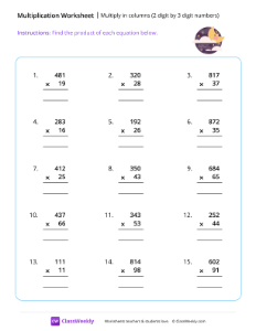 Multiply 2 by 3 digit numbers - Moon-worksheet