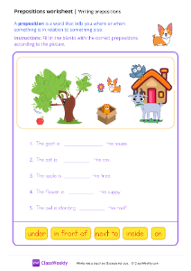 Writing Prepositions - Happy Pup-worksheet