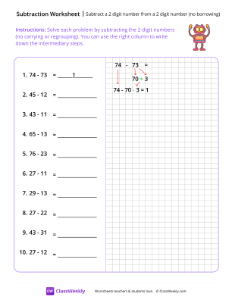 worksheet-Subtract-a-2-digit-number-from-a-2-digit-number-(no-borrowing)---Robot