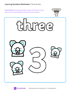 Count and Color - Three-worksheet