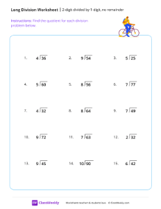 2-digit divided by 1-digit (no remainder) - Bike-worksheet