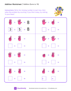 Counting fingers (sums to 10) - Yellow Astronaut-worksheet