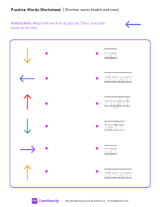 Direction words (match and trace) - Left Arrow-worksheet