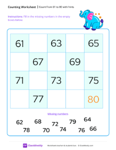 Count from 61 to 80 with hints-worksheet