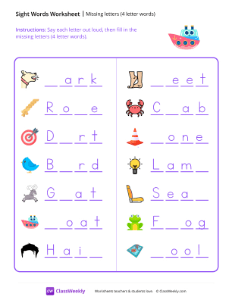 Missing letters (4 letter words) - Happy Boat-worksheet