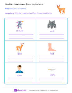 Write the plural words - Deer-worksheet