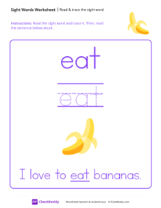 Read & trace the sight word - Eat-worksheet