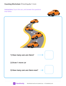 Counting plus 1 more - Cars-worksheet