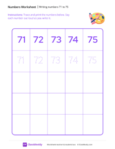 Writing numbers 71 to 75 - Paint-worksheet