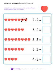 worksheet-Subtract-by-crossing-out---Heart