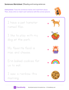 Reading and Tracing Sentences - Hamster-worksheet