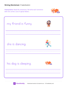 First Word Capitalization - Lazy Pup-worksheet