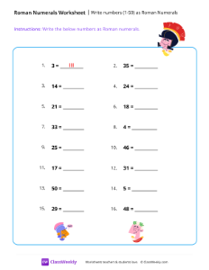 Write numbers (1-50) as Roman Numerals - Gladiator-worksheet