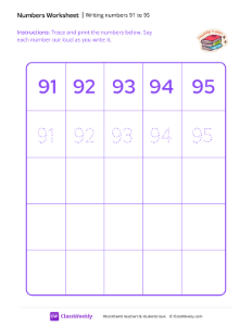 Writing numbers 91 to 95 - Book pile-worksheet