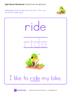 Read & trace the sight word - Ride-worksheet