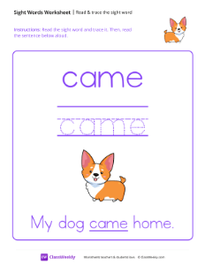 Read & trace the sight word - Came-worksheet