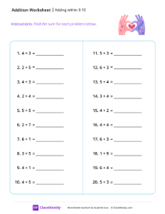 Adding within 10 - Love-worksheet