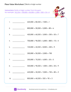 Build a 6-digit number - Soccer-worksheet