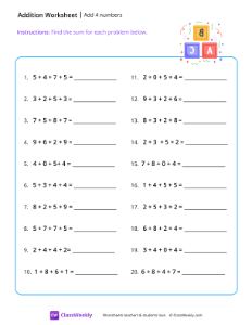 worksheet-Adding-4-numbers---Blocks