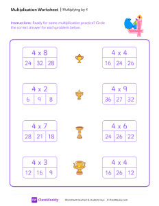 Multiply by 4 - Four Hippos-worksheet