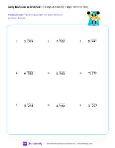 3-digit divided by 1-digit (no remainder) - Circus-worksheet