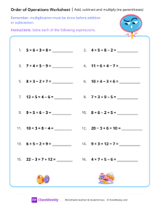 Order of Operations (add, subtract, multiply) - Search-worksheet