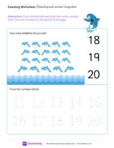 Counting and number recognition (20) - Dolphin-worksheet