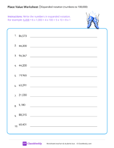 Expanded notation (numbers to 100,000) - Shoes-worksheet