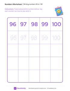 Writing numbers 96 to 100 - Smiley-worksheet