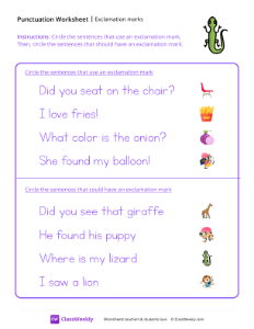 Exclamation Marks - Lizard-worksheet