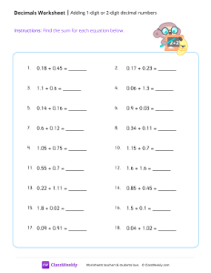 worksheet-Adding-decimals-(1-or-2-decimal-digits)---School