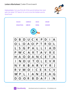 Letter D word search - Detective Gadget-worksheet