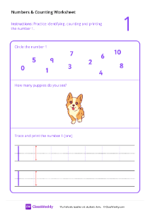 Counting and Tracing Numbers: 1-worksheet